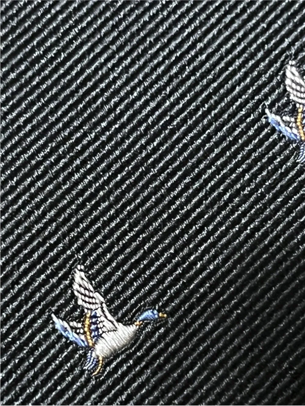Black SILK Duck Tie - Black tie with birds in flight 100 silk tie - Tommy-